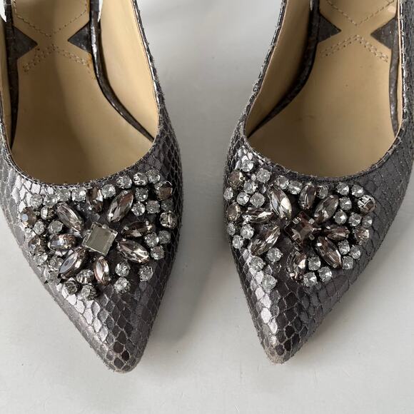 Adrienne Vittadini Surya Slingback Shoes Sz 6M Snake Skin Crystals Pewter Glam - Picture 5 of 15